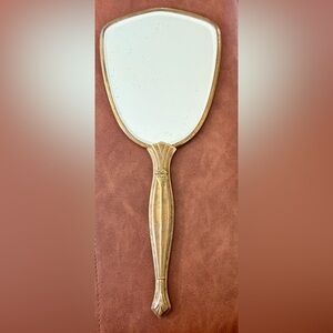 Vintage Brass Hand Mirror with Floral & Lattice Back Design – Vanity Décor
